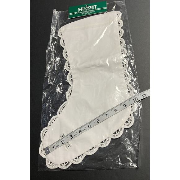 Vtg White Christmas Stocking Linen? Scalloped Lace Border 15X6 Midwest Imports - Picture 6 of 6